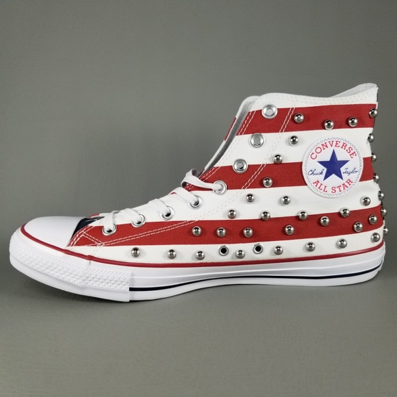 Converse CTAS Hi USA Flag Studded Shoes 10.5 White - Picture 3 of 8